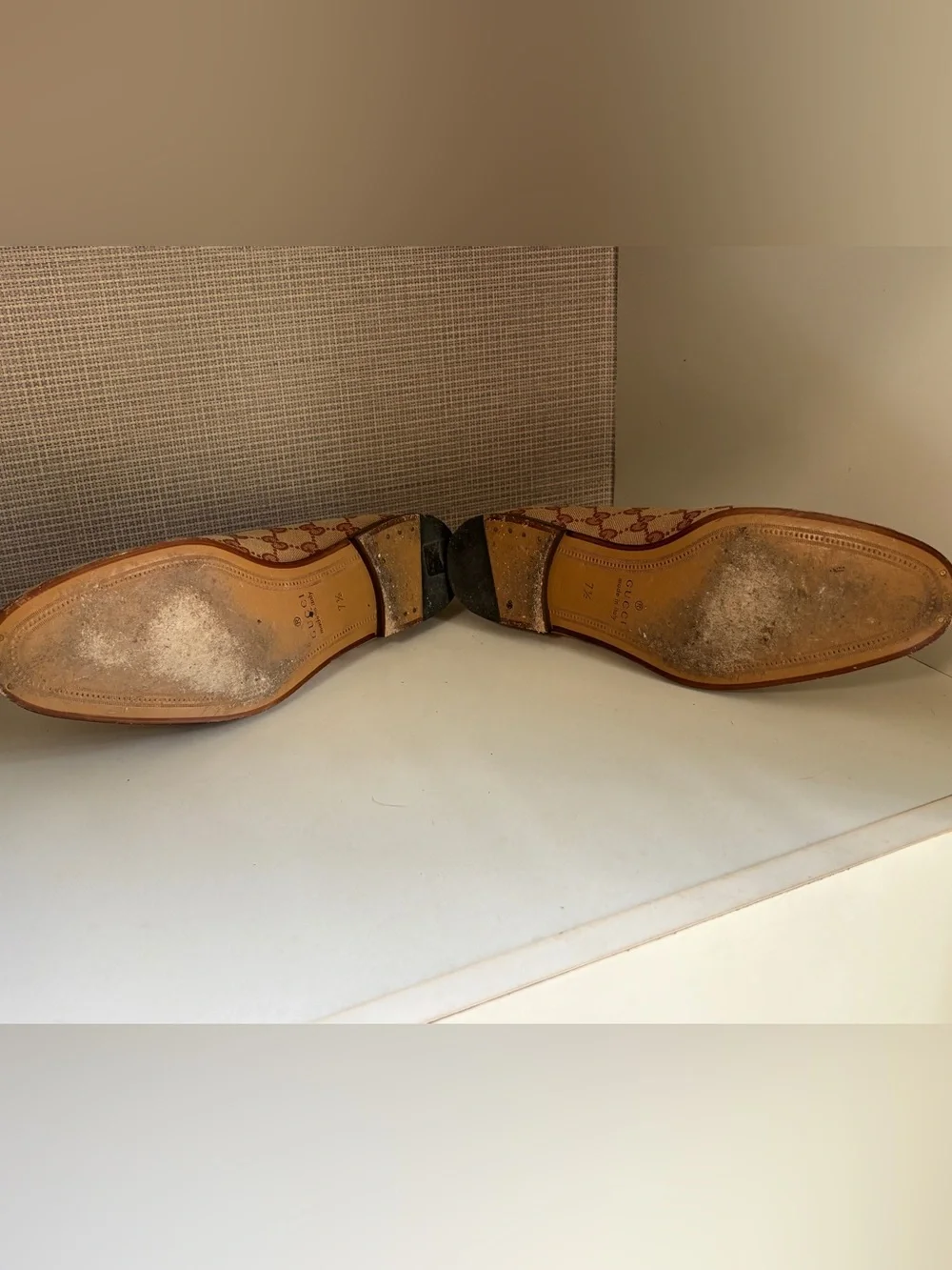 Gucci Men’s Beige/Brown GG Canvas Horsebit Loafers US 8 Authentic